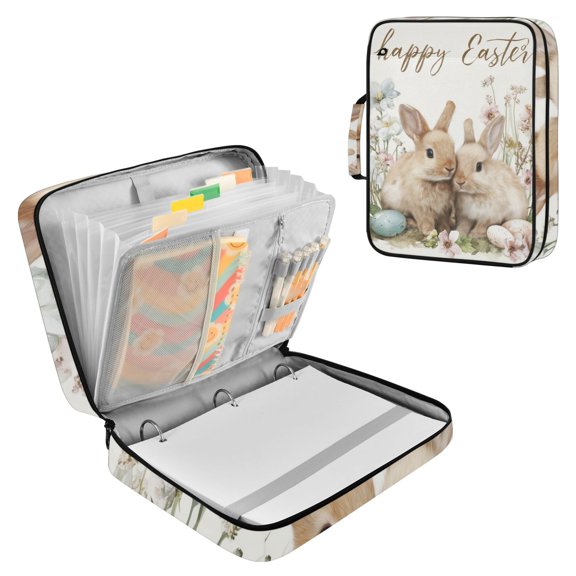 Spring Flowers Rabbits Easter Eggs Accordion File Organizer Expanding File Folder 3-Ring Binder Bag 500 Sheets A4 Size