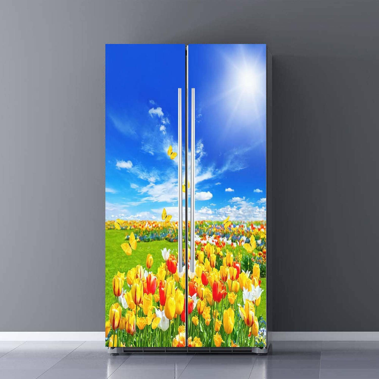 Spring Flowers Refrigerator Wrap Colorful Floral Decal Door Mural Poster Sticker Removable