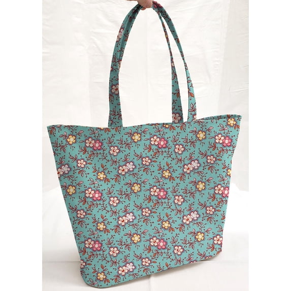 Spring Flowers Tote Bag (Large Oval Tote) (Teal)