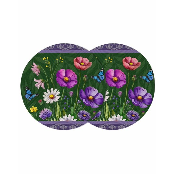 Spring Flowers Round 13 Inch Placemats Set of 2, Boho Botanical Budding Garden Florals HeatResistant Non Slip Place Mats for Dining Table, Wipeable Braided Kitchen Table Mats for Housewarming