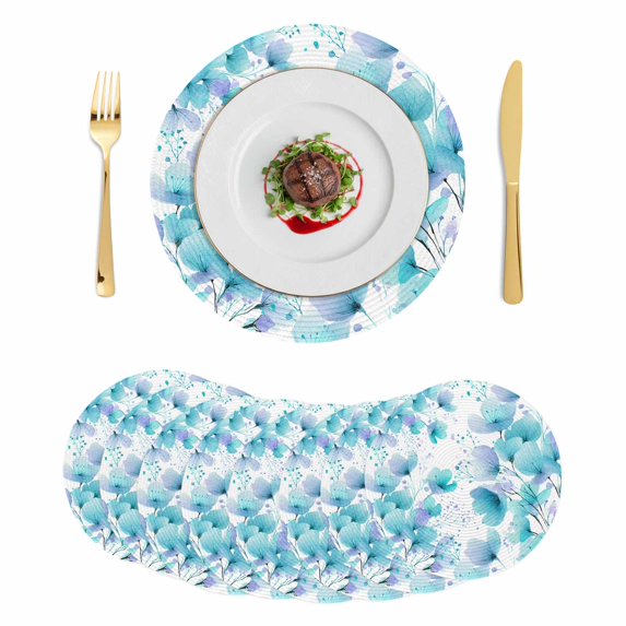 Spring Flowers Round 13 Inch Placemats Set of 8, Blue Botanical Watercolor Wildflowers HeatResistant Non Slip Place Mats for Dining Table, Wipeable Braided Kitchen Table Mats for Housewarming