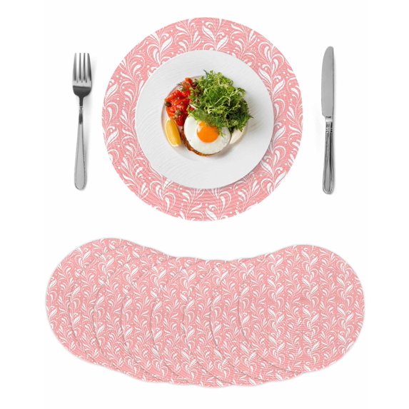 Spring Flowers Round 15 Inch Placemats Set of 8, Country Retro Floral Botanical Pink HeatResistant Non Slip Place Mats for Dining Table, Wipeable Braided Kitchen Table Mats for Housewarming