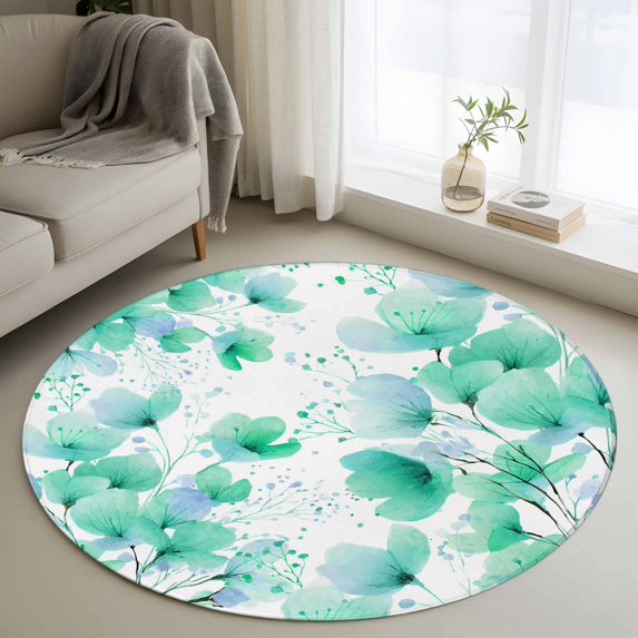 Spring Flowers Round Area Rug 3.3Ft Washable Circle Rugs for Dining Room Table, Green Blossom Watercolor Botanical Florals Non-Slip Carpet Floor Mats Indoor Outdoor Carpet Runner Aesthetic Home Decor