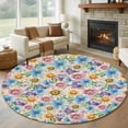 thumbnail image 1 of Spring Flowers Round Area Rug 6Ft Washable Circle Rugs for Bathroom Office, Watercolor Floral Daisy Plants Country Non-Slip Carpet Floor Mats Indoor Outdoor Carpet Runner Aesthetic Home Decor, 1 of 8