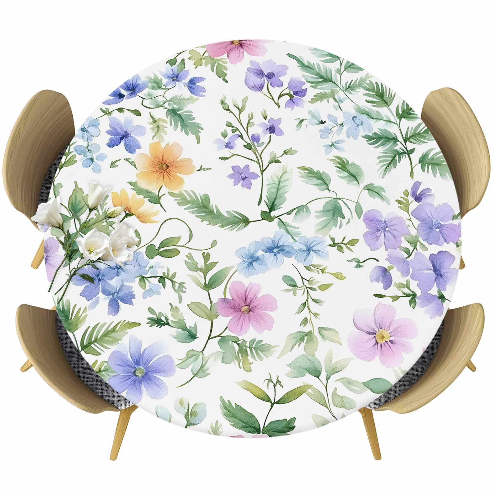 Spring Tablecovers Spring Flowers Round Tablecloth 36-44 Inch Round Fitted Table Cloth ...