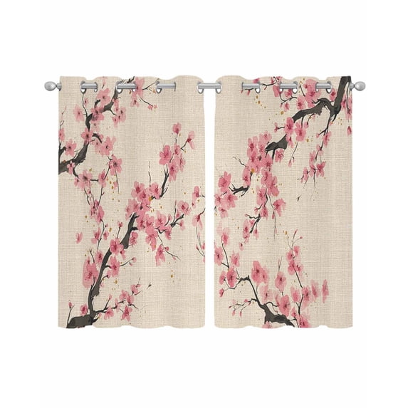 Spring Flowers Sheer Curtains 54 Inch Length 2 Panels Set for Living Room/Bedroom, Country Pink Peach Blossoms Botanical Floral Kitchen Curtains Grommet Curtains Window Treatments 42"x54"x2