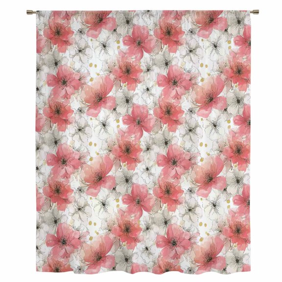 Spring Flowers Sheer Curtains 54 Inches Long, Farmhouse Chinese Pink White Floral Light Filering Curtains, Breathable Simi Curtain Privacy Drapes for Kitchen Bathroom Small Window Treatment