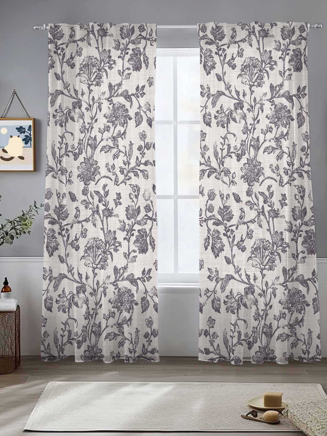 Spring Flowers Sheer Curtains for Living Room Bedroom Farmhouse Purple