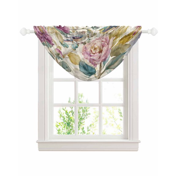 Spring Flowers Sheer Waterfall Valance Curtains for Window, Farmhouse Botanical Blossom Floral Birds Rod Pocket Sheer Topper Swag Curtains for Living Room, Kitchen 38.5"W x 47.2"L, 1 Panel