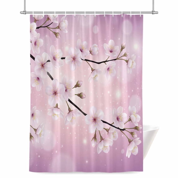 Spring Flowers Shower Curtain, 72" x 72", Japanese Cherry Blossom Watercolor Flowers Purple Waterproof Bathroom Curtain Washable Shower Curtain Set with 12 Hooks