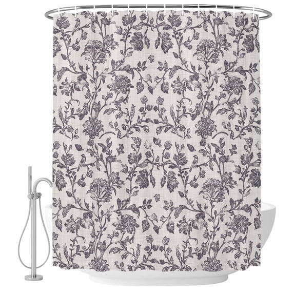 Spring Flowers Shower Curtain Set - 72" x 78" Washable Bathtub Curtain with 12 Hooks, Farmhouse Purple Pastoral Floral Leaf Waterproof Fabric Stall Shower Curtains for Bathroom/Bathtub Décor