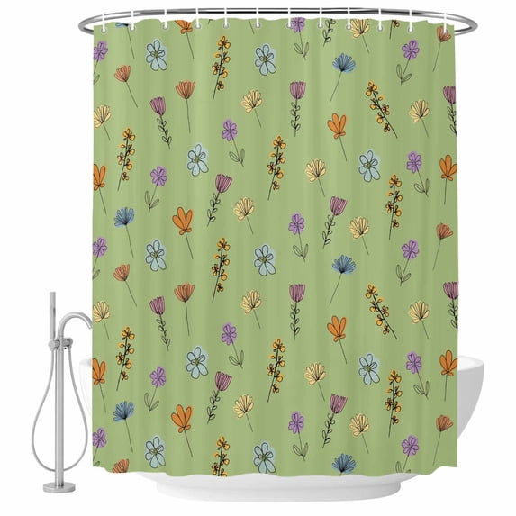 Spring Flowers Shower Curtain, Waterproof Shower Curtains for Bathroom, Pink Yellow Wildflowers Country Plants Green Washable Fabric Bathtub Curtain Set Bath Decor with 12 Hooks Stall 36"x72"