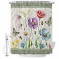 thumbnail image 1 of Spring Flowers Shower Curtain, Waterproof Shower Curtains for Bathroom, Retro Boho Botanical Florals Butterfly Washable Fabric Bathtub Curtain Set Bath Decor with 12 Hooks Long 72"x84", 1 of 8