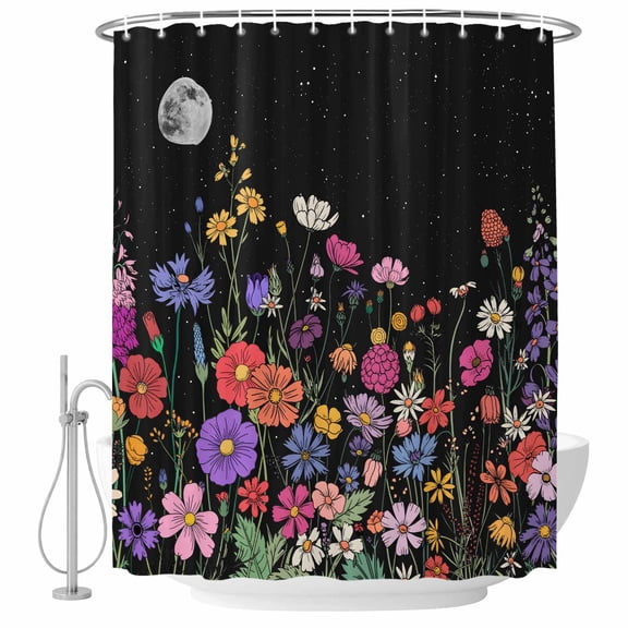 Spring Flowers Shower Curtain, Waterproof Shower Curtains for Bathroom, Retro Farm Evening Country Plants Washable Fabric Bathtub Curtain Set Bath Decor with 12 Hooks Stall 36"x72"