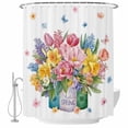 thumbnail image 1 of Spring Flowers Shower Curtain, Waterproof Shower Curtains for Bathroom, Watercolor Floral Leaves Butterflies Plant Washable Fabric Bathtub Curtain Set Bath Decor with 12 Hooks 48"x72", 1 of 8