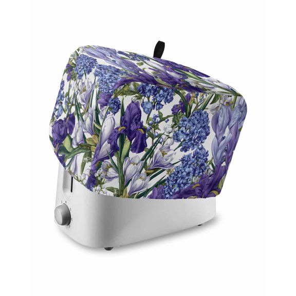Spring Flowers Small Toaster Cover 2 Slice, Kitchen Appliance Covers, Purple Hydrangea Orchid Floral Country Toaster Oven Cover with Loop, Bread Machine Cover Polyester Dust Cover Protection