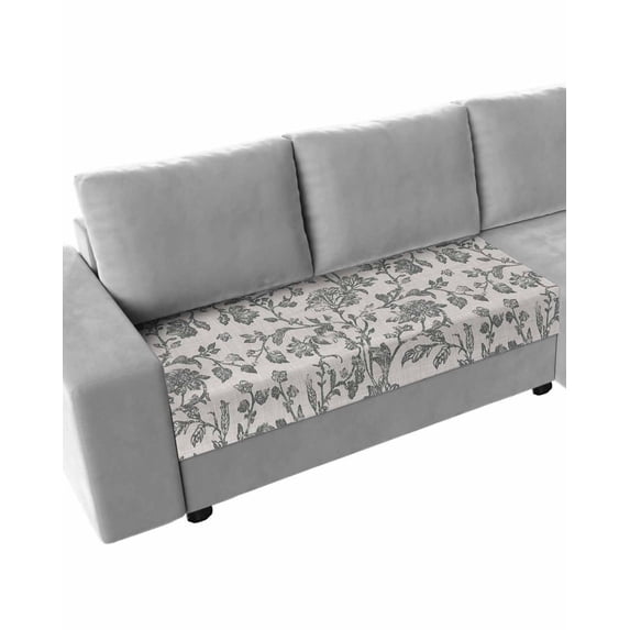 Spring Flowers Sofa Couch Cushion Covers Washable, Removable Stretchable Sectional Couch Covers, Farmhouse Grey-blue Pastoral Floral Leaf Slipcovers for L & T Shape Sofa Protector M Size 1 pc