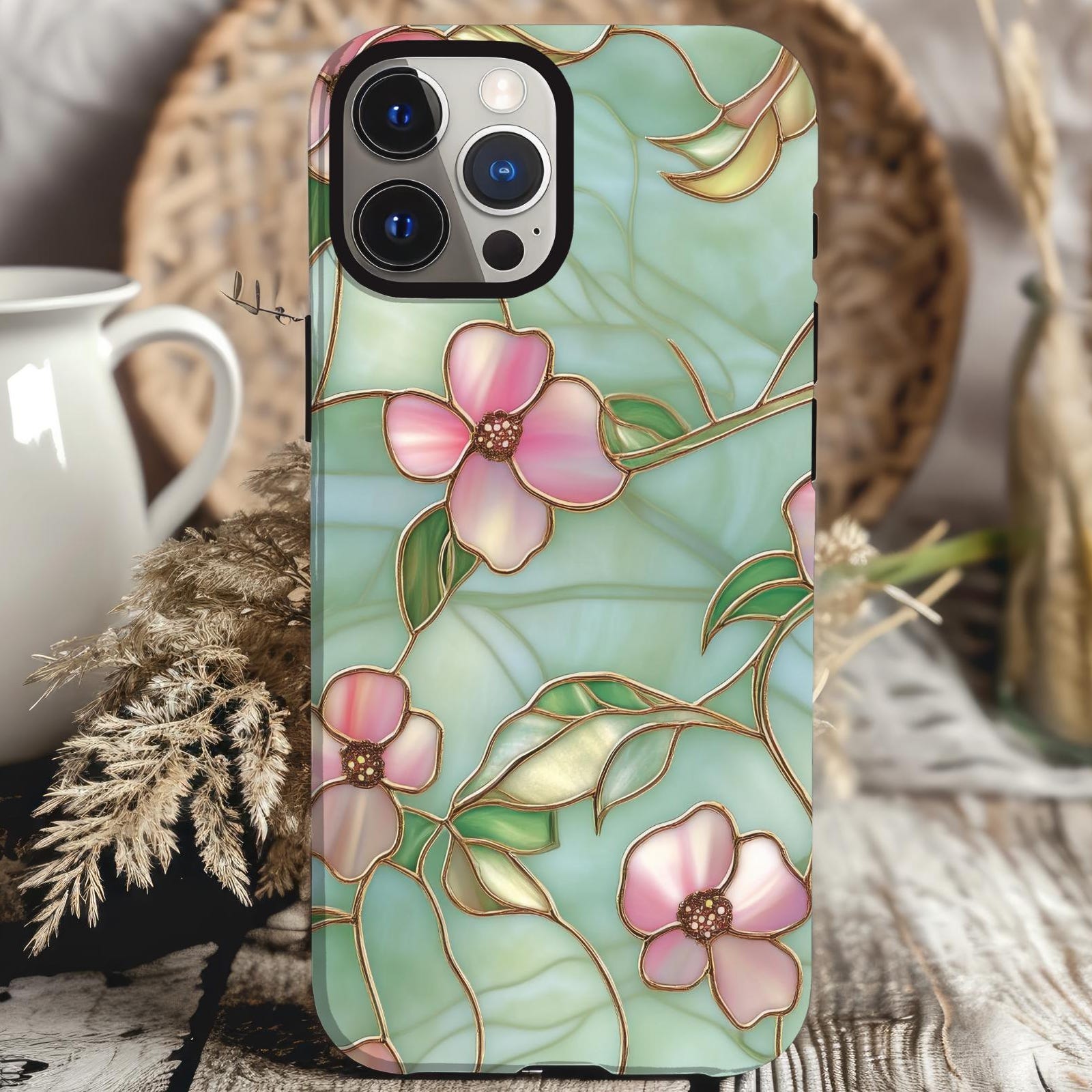 Phone Case Pattern Spring Spring Flowers Stained Glass Phone Case Pastel Botanical iPhone 17 to ...