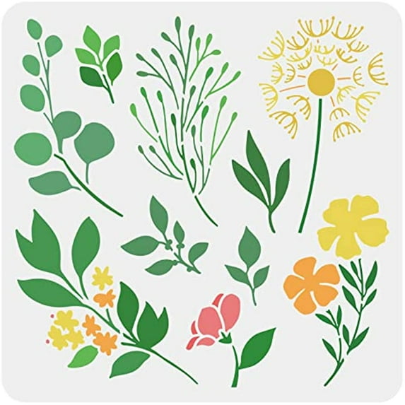 Spring Flowers Stencil Reusable Flourish Leaf Stencils Wildflower Plants Drawing Stencil Dandelion Pattern Template for Painting on Wall Wood Furniture and Paper