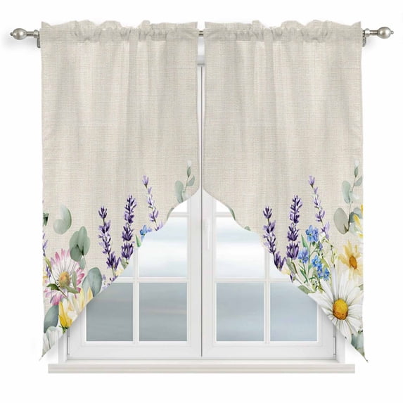 Spring Flowers Swag Curtains for Kitchen/Bedroom/Living Room, Farmhouse Botanical Floral Wildflowers Scalloped Curtains 63 Inch Long, Window Swag Topper Curtains Valances 2 Panels Set 36"x63"