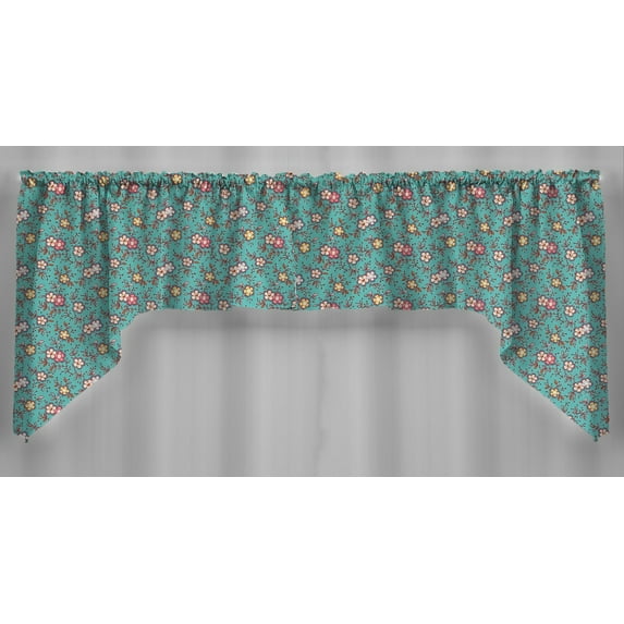 Spring Flowers Swag Panels by Penny's Needful Things (Set of 2) 36 Inch Long Swag Panels UNLINED (Teal)