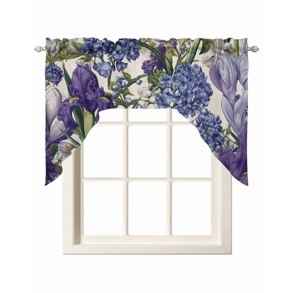 Spring Flowers Swag Valances for Windows, Small Curtains Drapes, Purple Hydrangea Orchid Floral Country Beige Kitchen Window Curtains Over Sink Window Treatment Valance for Bedroom/Bathroom 56"x36"