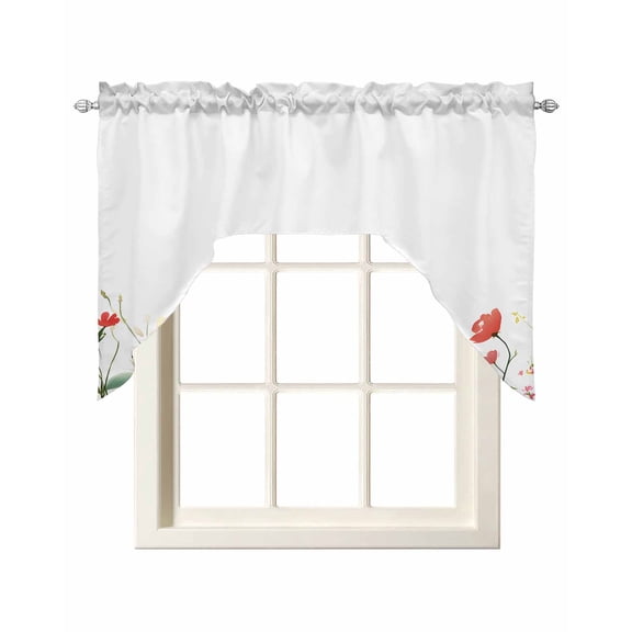 Spring Flowers Swag Valances for Windows, Small Curtains Drapes, Simple Botanical Wildflowers Herbs Kitchen Window Curtains Over Sink Rod Pocket Window Treatment Valance for Bedroom/Bathroom 56"x36"
