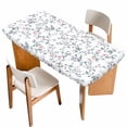 thumbnail image 1 of Spring Flowers Table Cloths for 3 Foot Rectangle Tables, Blue Pink Floral Leaves Pastoral Botanical Patio Waterproof Elastic Fitted Tablecloths, Washable Rectangular Table Cover for Camping, 1 of 8