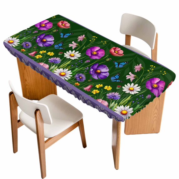 Spring Flowers Table Cloths for 3 Foot Rectangle Tables, Boho Botanical Budding Garden Florals Patio Waterproof Elastic Fitted Tablecloths, Washable Rectangular Table Cover for Camping