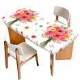 thumbnail image 1 of Spring Flowers Table Cloths for 4 Foot Rectangle Tables, Pastoral Daisy Leaves Rustic Botanical Patio Waterproof Elastic Fitted Tablecloths, Washable Rectangular Table Cover for Camping, 1 of 8
