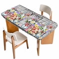 thumbnail image 1 of Spring Flowers Table Cloths for 5 Foot Rectangle Tables, Farmhouse Black Plaid Wood Grain Patio Waterproof Elastic Fitted Tablecloths, Washable Rectangular Table Cover for Camping, 1 of 8