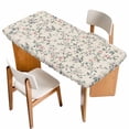 thumbnail image 1 of Spring Flowers Table Cloths for 6 Foot Rectangle Tables, Blue Pink Floral Leaves Farmhouse Vintage Plants Patio Waterproof Elastic Fitted Tablecloths, Washable Rectangular Table Cover for Camping, 1 of 8