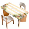 thumbnail image 1 of Spring Flowers Table Cloths for 6 Foot Rectangle Tables, Country Botanical Budding Floral Pot Stripes Patio Waterproof Elastic Fitted Tablecloths, Washable Rectangular Table Cover for Camping, 1 of 8