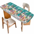 thumbnail image 1 of Spring Flowers Table Cloths for 8 Foot Rectangle Tables, Farmhouse Watercolor Teal Wood Grain Patio Waterproof Elastic Fitted Tablecloths, Washable Rectangular Table Cover for Camping, 1 of 8