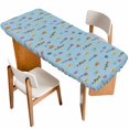 thumbnail image 1 of Spring Flowers Table Cloths for 8 Foot Rectangle Tables, Pink Yellow Wildflowers Pastoral Botanical Blue Patio Waterproof Elastic Fitted Tablecloths, Washable Rectangular Table Cover for Camping, 1 of 8
