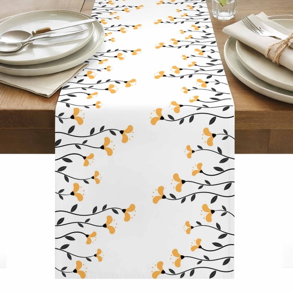 Spring Flowers Table Runner - 108 Inch Long, Kitchen Dining Table Runner Dresser Scarves, Modern Simple Floral Plants Lines Art Farmhouse Decor for Coffee Tables Wedding Party Banquet