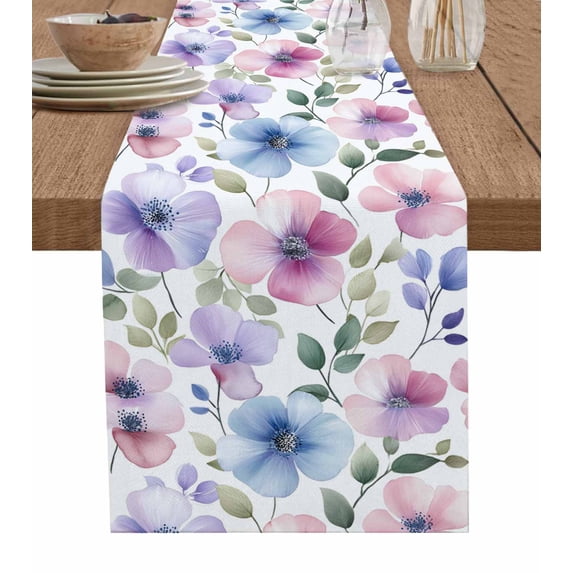 Spring Flowers Table Runner 108 Inches, Country Watercolor Nature Wild Plants Bed Runner Dresser Scarves Tabletop for Indoor Outdoor Parties/Ceremony/Banquet, 13"x 108"