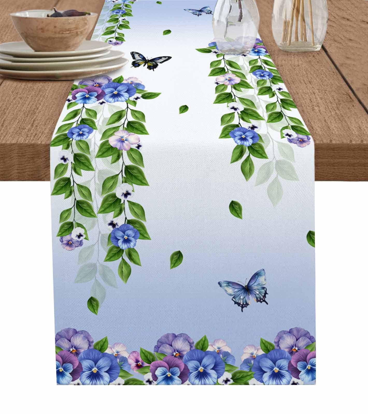 Spring Table Runner 108 Spring Flowers Table Runner 108 Inches, Summer Botanical Butterfly ...