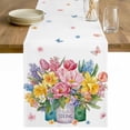 thumbnail image 1 of Spring Flowers Table Runner - 120 Inch Long Watercolor Floral Leaves Butterflies Plant Cotton and Linen Blended Dress Scarves Farmhouse Table Runner for Kitchen Dining, Coffee Table, 13" x 120", 1 of 8