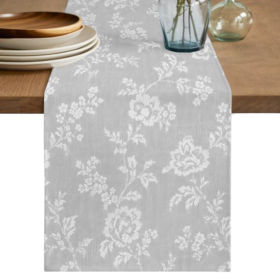 Spring Flowers Table Runner 36 Inches,Short Dining Table Runners Dresser Scarves,Rustic Farmhouse Floral Plants Gray Kitchen Coffee Tablerunner for Tabletop Party Birthday Holiday Wedding 13"x36"