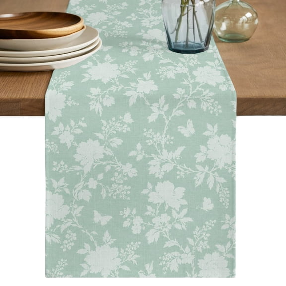 Spring Flowers Table Runner 36 Inches Small,Rustic Farmhouse Floral Botanical Mint Green Kitchen Dining Burlap Linen Tablerunner for Small/Round/Square/Wedding/Coffee/Dining Table Party 13 x 36