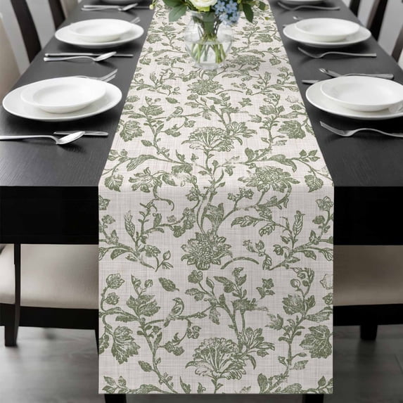 Spring Flowers Table Runner 72 Inches Long, Farmhouse Sage Green Pastoral Floral Leaf Kitchen Coffee Dining Table Decoration for Home Party Birthday Wedding Home Decor 13x72 Inches