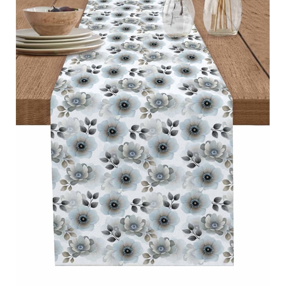 Spring Flowers Table Runner Cotton Linen 36 Inch Holiday Dresser Scarves, Pastoral Pastel Floral Wildflower Leaf Tablerunner for Kitchen Coffee Dining Bedroom Dinner Scarf Décor 13''x36''