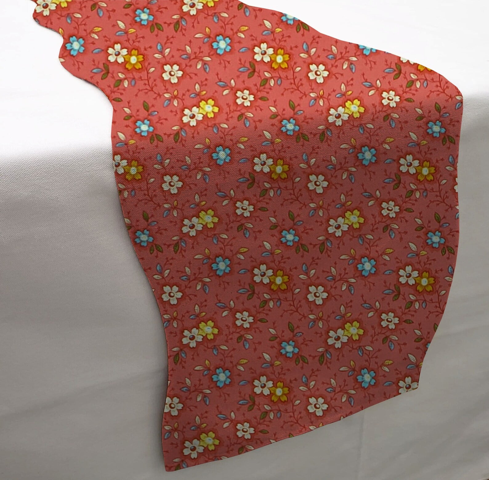 Spring Flowers Table Runner by Penny's Needful Things (7 Feet Long - SCALLOPED) (Red)