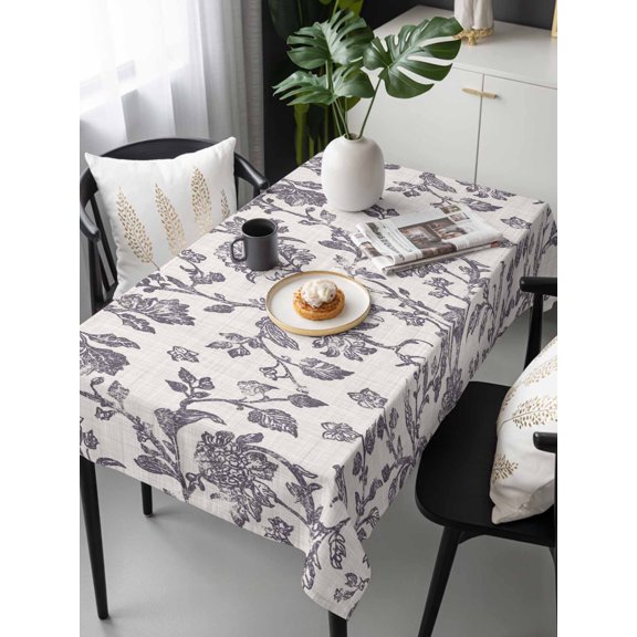 Spring Flowers Tablecloth Rectangle Table Cloth 60x120, Waterproof Tablecloth Outdoor Table Cloth, Farmhouse Purple Pastoral Floral Leaf Washable Table Cover for Kitchen Dinning Party