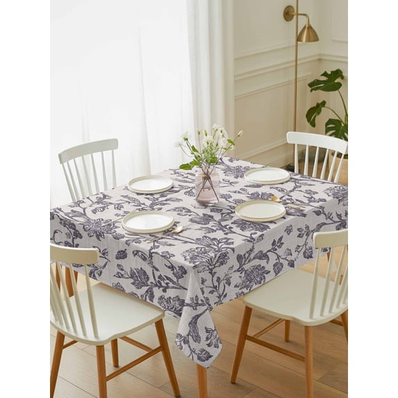 Spring Flowers Tablecloth Rectangle Table Cloth 60x84, Waterproof Tablecloth Outdoor Table Cloth, Farmhouse Purple Pastoral Floral Leaf Washable Table Cover for Kitchen Dinning Party