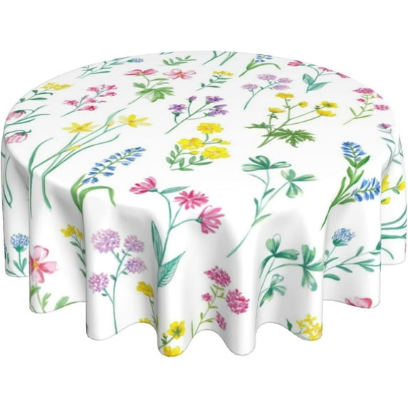 Spring Flowers Tablecloth Round Table Cover Washable Stain and Wrinkle Resistant Water-Proof Table Cloth 60 Inches