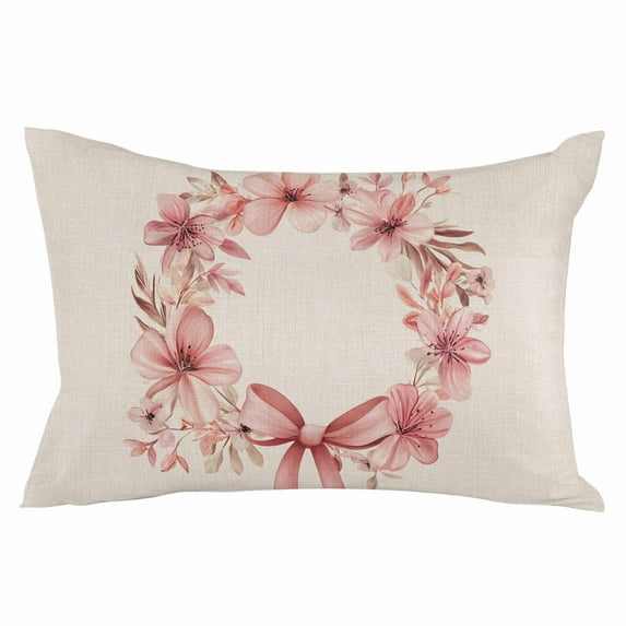 Spring Flowers Throw Pillow Cover 12 x 20 Inch Decorative Pillow Cover Floral Wreaths Watercolor Countryside Lumbar Pillowcase Seasonal Rectangle Cushion Case for Couch Sofa Bed Living Room