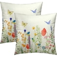 thumbnail image 1 of Spring Flowers Throw Pillow Cover 16x16 Inch Pack of 2 Spring/Summer Flowers Cushion Pillow Case Square Cotton Butterfly Floral Pillowcase for Holiday Party Bed Sofa Home Car Bedroom Outdoor, 1 of 6