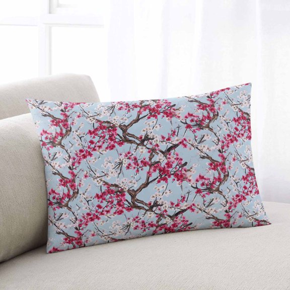 Spring Flowers Throw Pillow Covers, Chinese Pink Peach Blossoms Branches Soft Breathable Pillow Cases with Invisible Zipper for Sleeping, Queen Size Pillowcases for Couch Bed Sofa Chair 20x30 Inches